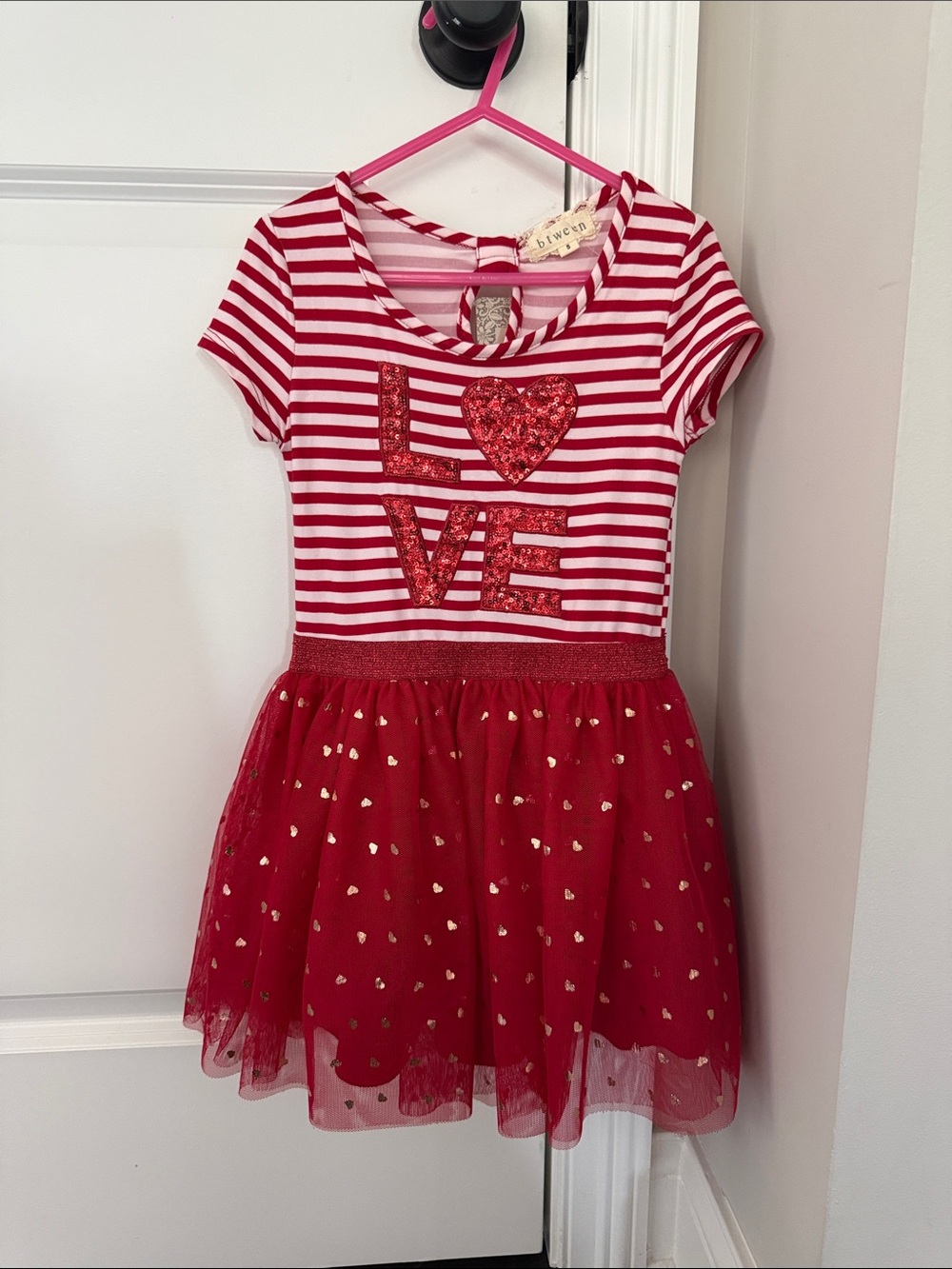 Children's Red Striped 'LOVE' Tulle Skirt Dress